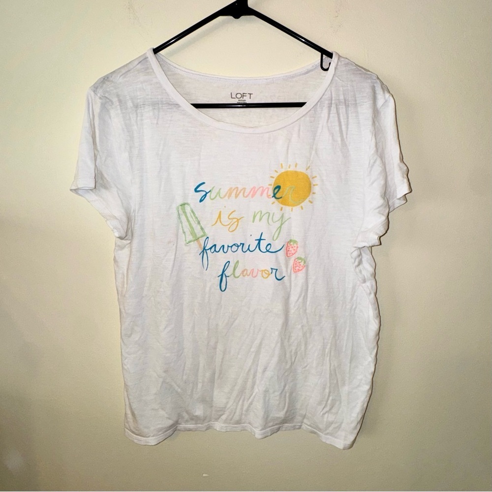 LOFT White Tee with Colorful Summer Graphic